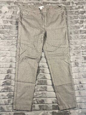 LINDA MATTHEWS Skinny Pants XL Gray/White Tiny Houndstooth 2 Pockets Pull-On